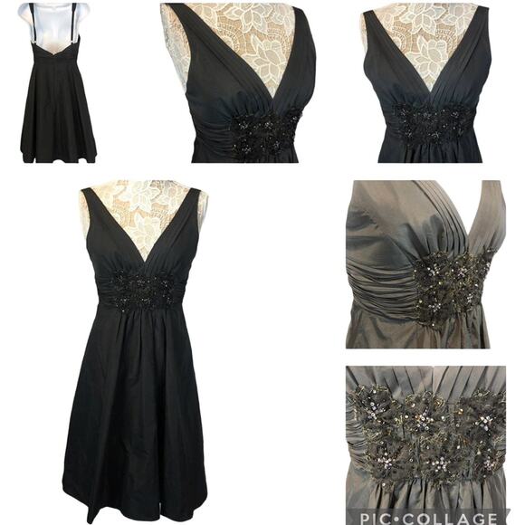 BCBG Maxazria ruched Sequence black cocktail deep V front open back dress size 4 - Picture 5 of 12